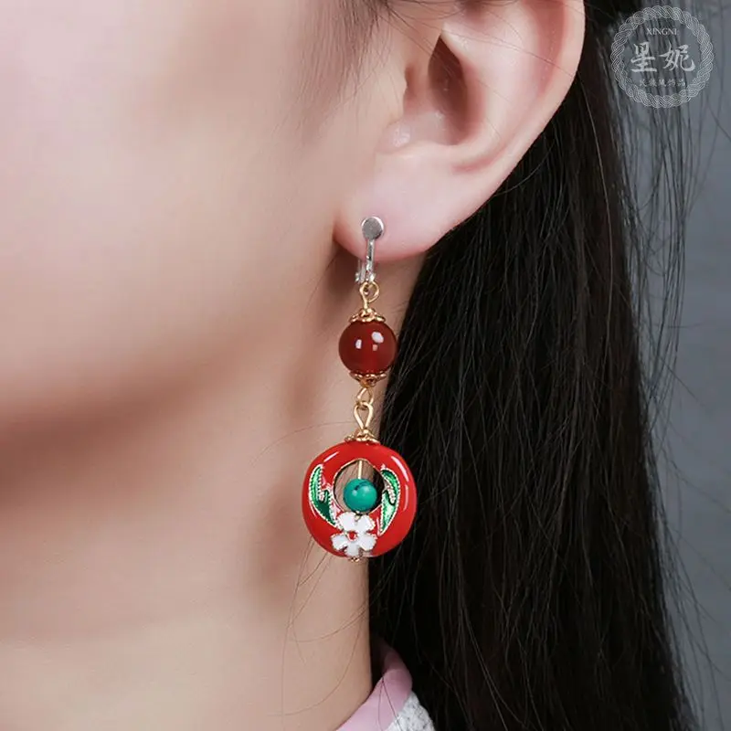 

Серьги Cloisonné ручной работы, винтажные серьги-капли с цветочным принтом, классические элегантные минималистичные регулируемые гипоаллергенные ювелирные изделия, подарок для женщин