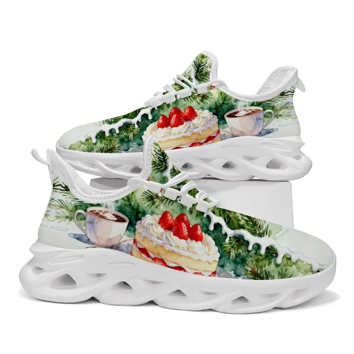 

Parent-child Shoes Beautiful Cake Garden Christmas Color-block Pattern White Sole Laced Casual Large-sized Lightweight Shoes