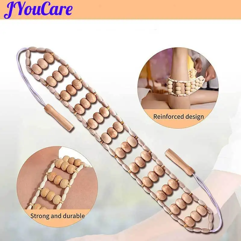 JYouCare Wood Back Massage Roller Rope Neck Leg Massager Body Shaping Fatigue Relief Wooden Therapy Lymphatic Multifunction Tool