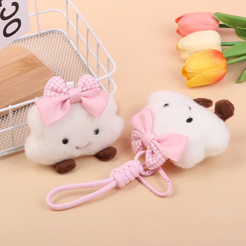 Lovely Kawaii Bow Cloud Backpack Accessory; Charming Stuffed Cloud Keyring
