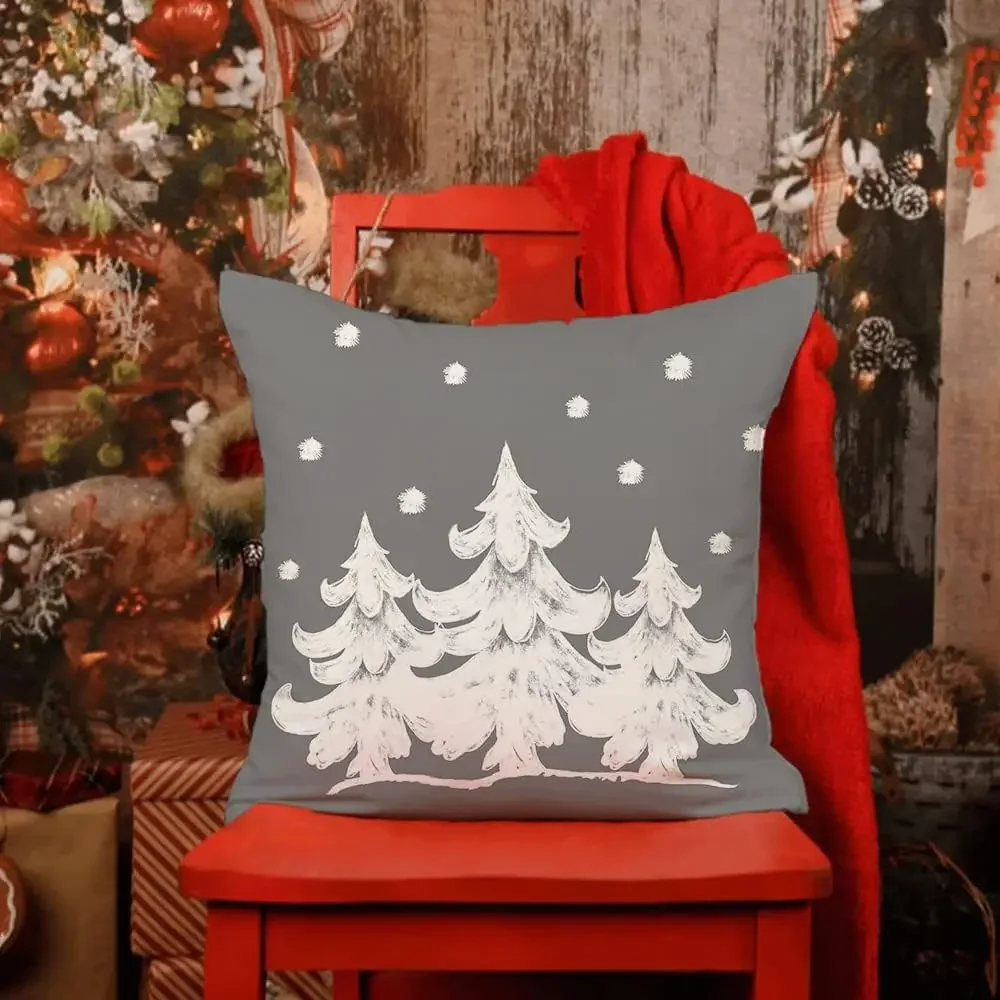 Gray Christmas Pillow Covers Merry Christmas Tree Believe Snowflake Winter Holiday Decor Cushion Cover for Home Couch 45X45