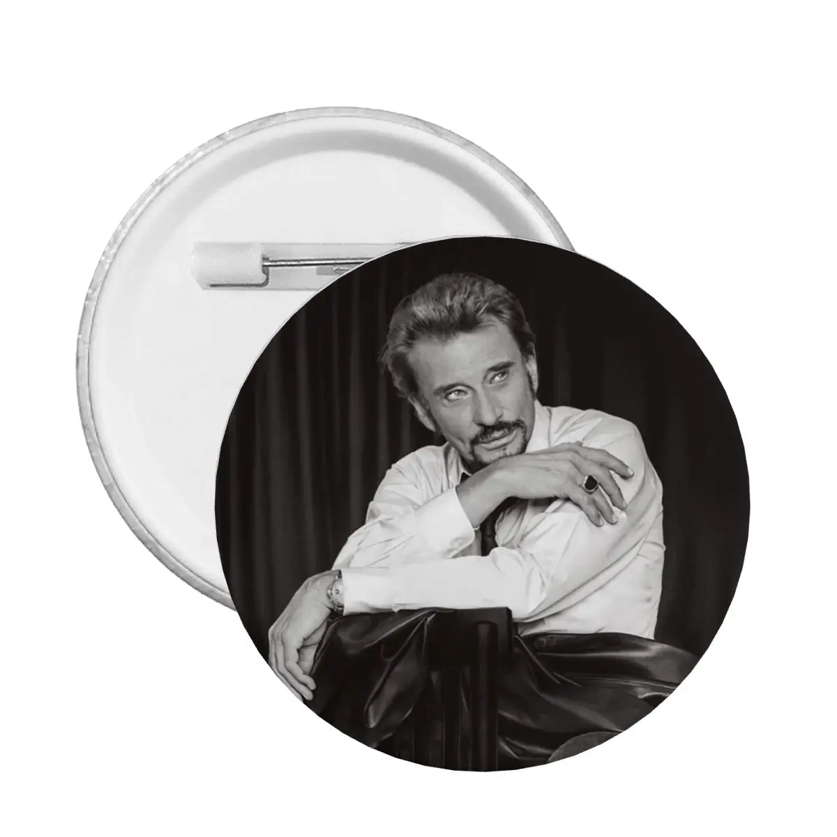 Cool Johnny Hallyday Pin Back Buttons Custom French Rock Singer Brooch Badge for Clothes Pinback Birthday Gift