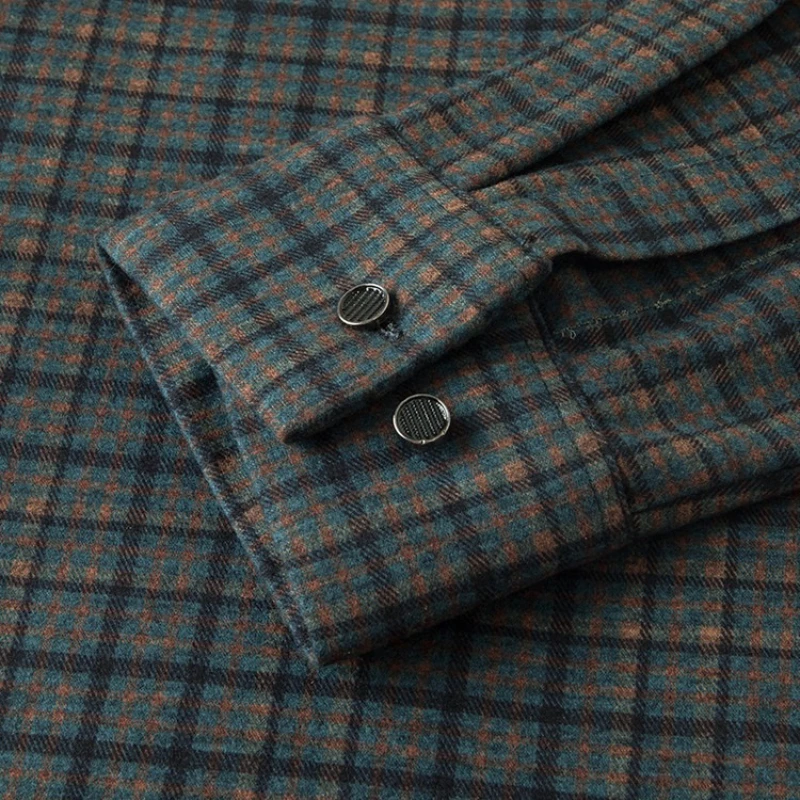   قميص رجالي مكون من مزيج الصوف والحرير - تصميم بدون خياطة باللون الأخضر (الأحمر).    ملابس رجال الأعمال غير الرسمية للخريف متعددة الاستخدامات #5