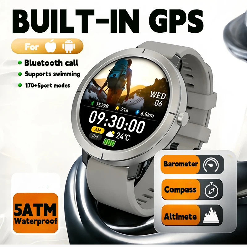 Nuevo reloj inteligente con posicionamiento GPS 1,32AMOLED 5ATM resistente al agua para mujeres salud Bluetooth llamada 360mAh brújula 170 + modo deportivo SmartWatch