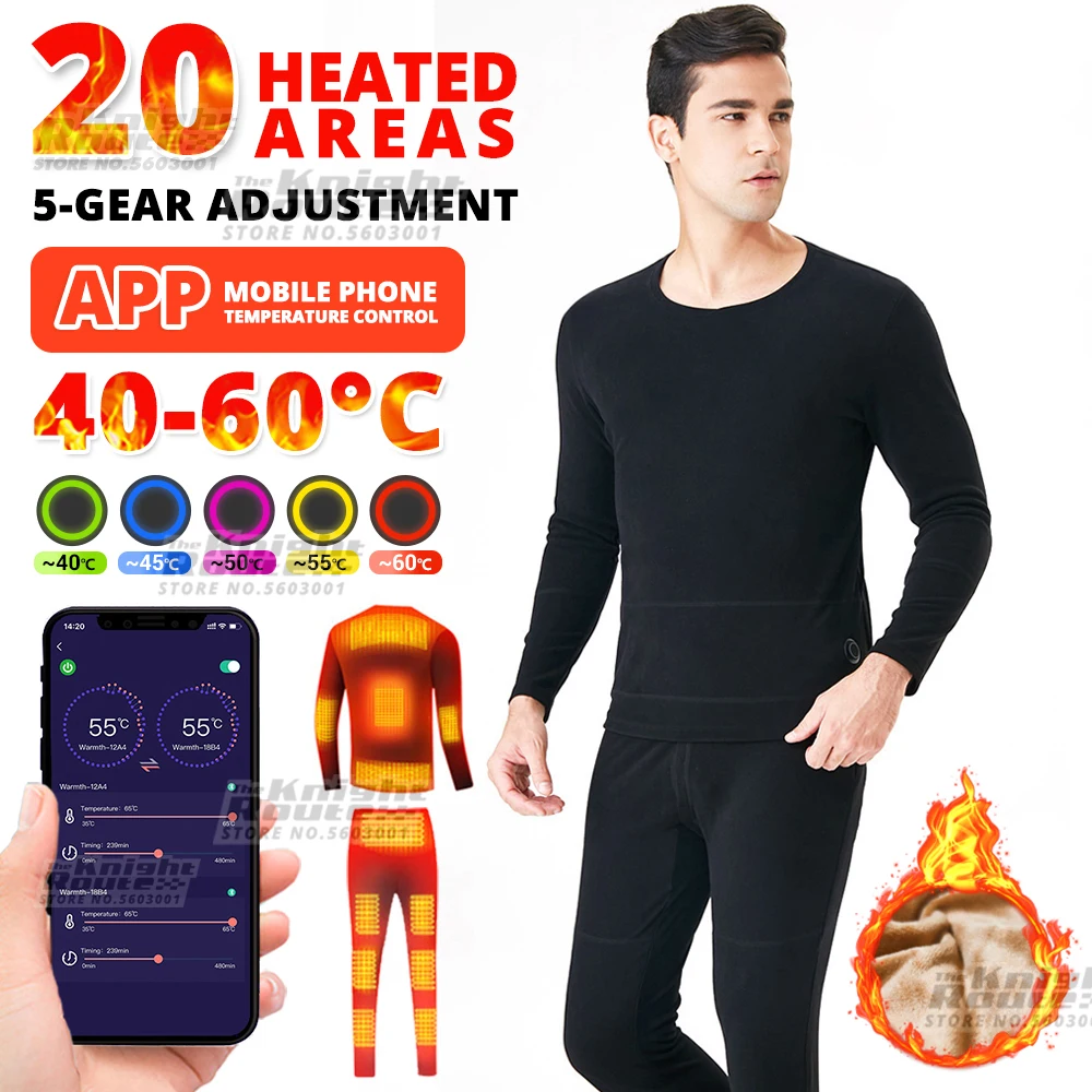 

13 Area Men Thermal Underwear Heated Jacket APP Control Ski Moto Suit Heated Vest Heating Clothing Warm Fleece Long Johns Winter