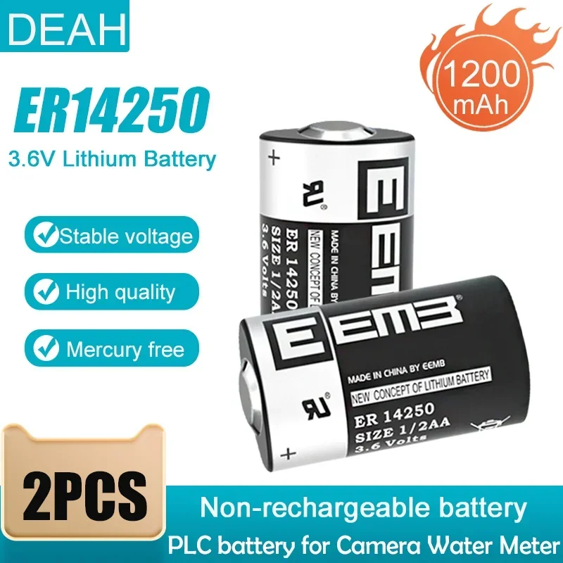 2PCS ER14250 ER 14250 CR14250SL 1/2AA 3.6V 1200mAh PLC Industrial Lithium Battery For Gas Water Meter Camera Primary Battery