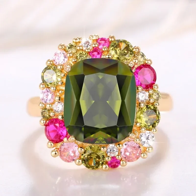 Gorgeous Green Cubic Zirconia Lady's Rings Newly Designed Colorful CZ Wedding Anniversary Party Fashion Jewelry for Women