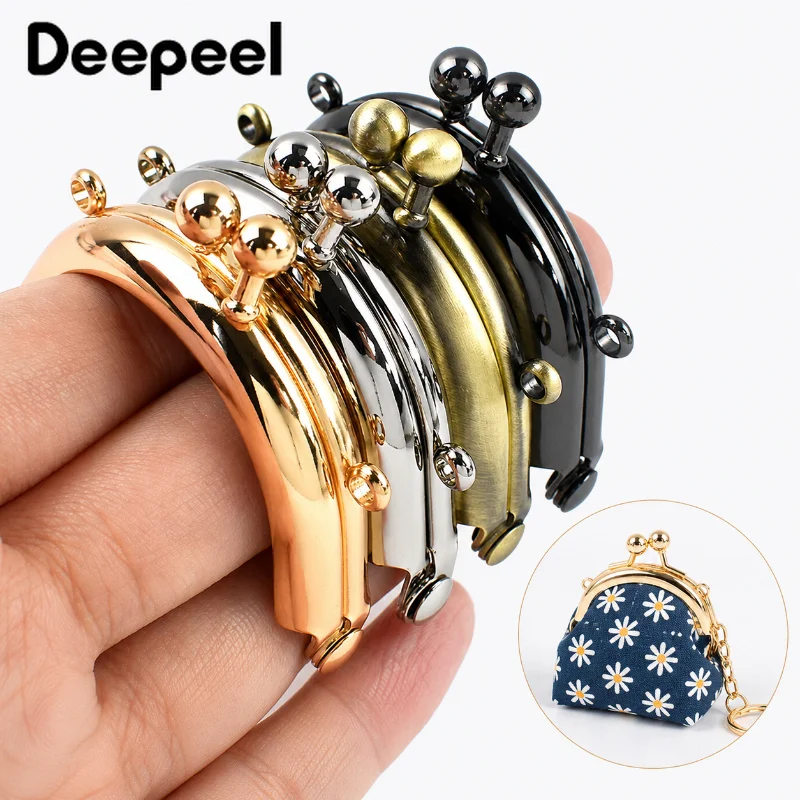 2/5Pcs 5cm Metal Kiss Lock Purse Frame Arc Clasp with Chain Loops for Coin Mini Bag Handle DIY Sewing Craft Hardware Accessories