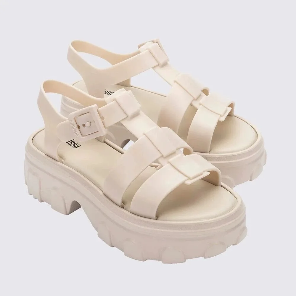 Mini Melissa Women\'s Pvc Sandals Summer 2024 Adult Girls Woven Jelly Shoes Ladies Matsutake Sole Roman Shoes Holiday Beach Shoes