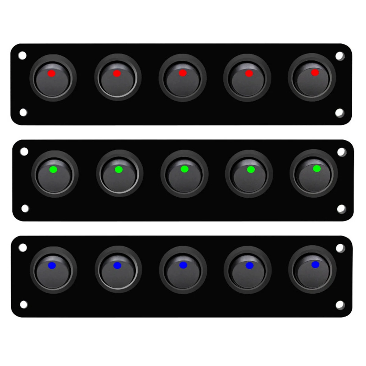 

QB-Waterproof 12-24V LED 5 Gang Accessories Round Dash Rocker Toggle Switch Panel For RV Ship Yacht Marine Car Marine Ship Red