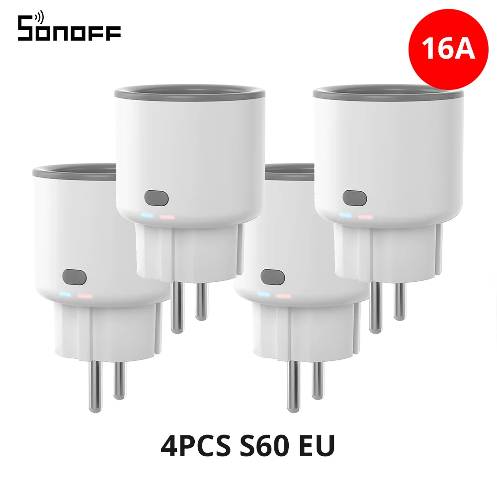 SONOFF S60 EU 16A IPlug Wi-Fi Smart Socket 1-5PCS Overbelastingsbeveiliging Smart Scene Afstandsbediening via EWeLink Alexa Google IFTTT