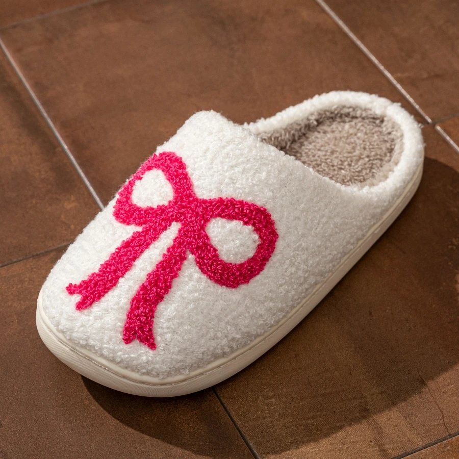 لطيف القوس نمط الشتاء موضة داخلي المرأة النعال الترفيه الدافئة مريح لينة وحيد غرفة نوم أفخم الفتاة المضادة للانزلاق أحذية المنزل