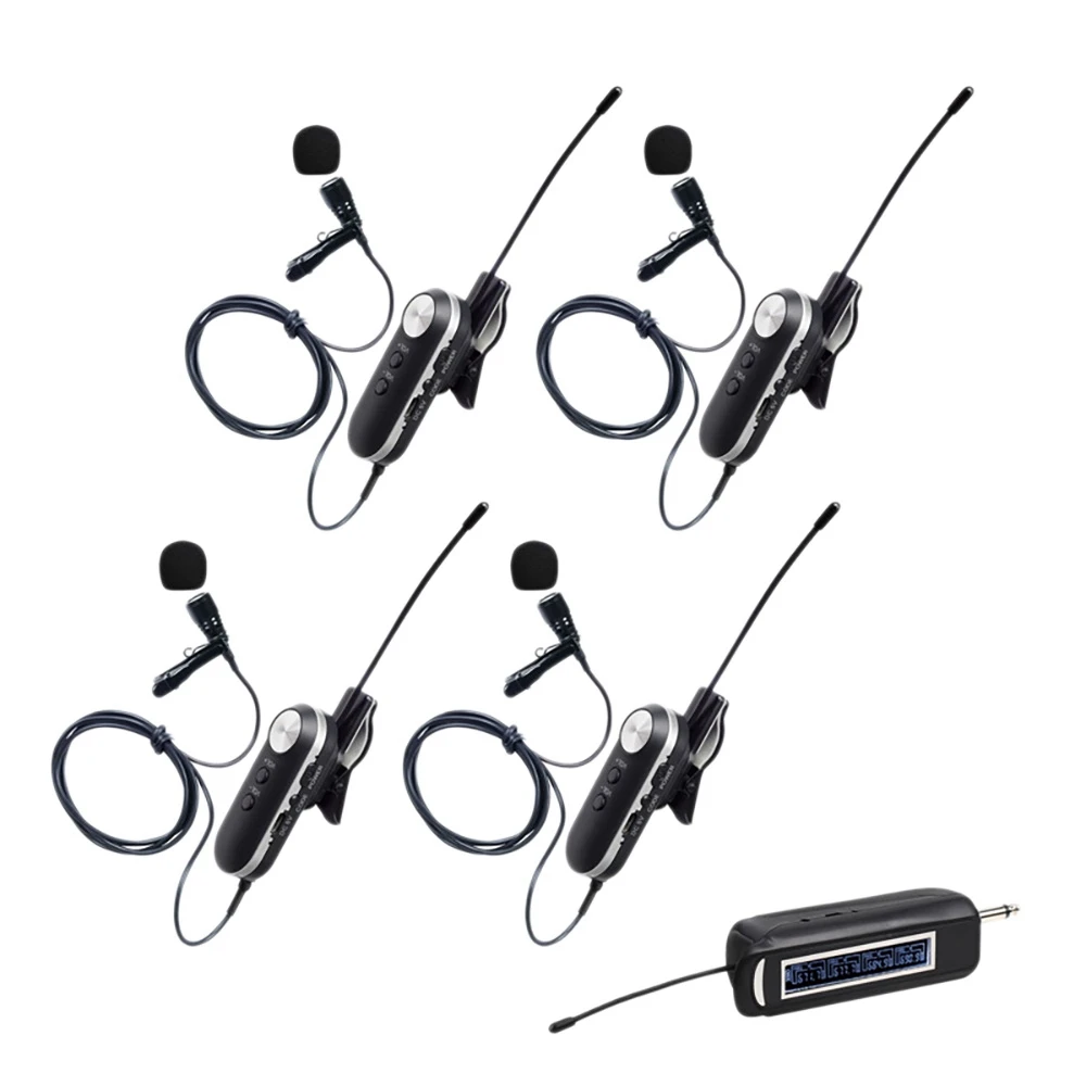 

Wireless Lavalier Microphone System 4 Channel Wireless Lavalier Microphone for iPhone DSLR Camera YouTube Podcast Vlog B