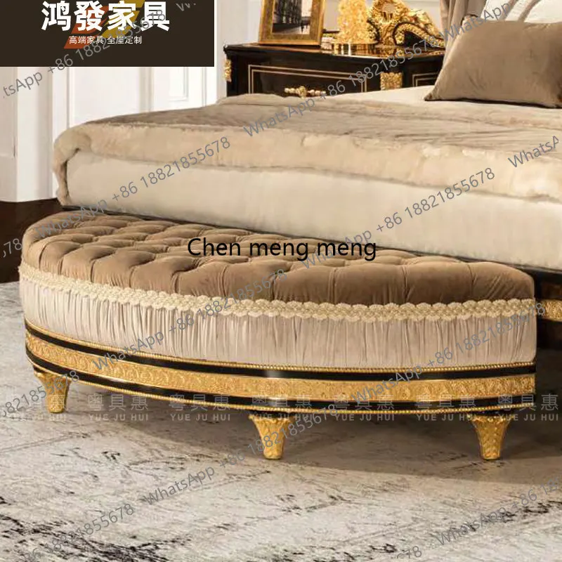 European solid wood fabric bedside stool luxury Italian semi-circular shoe changing stool neoclassical