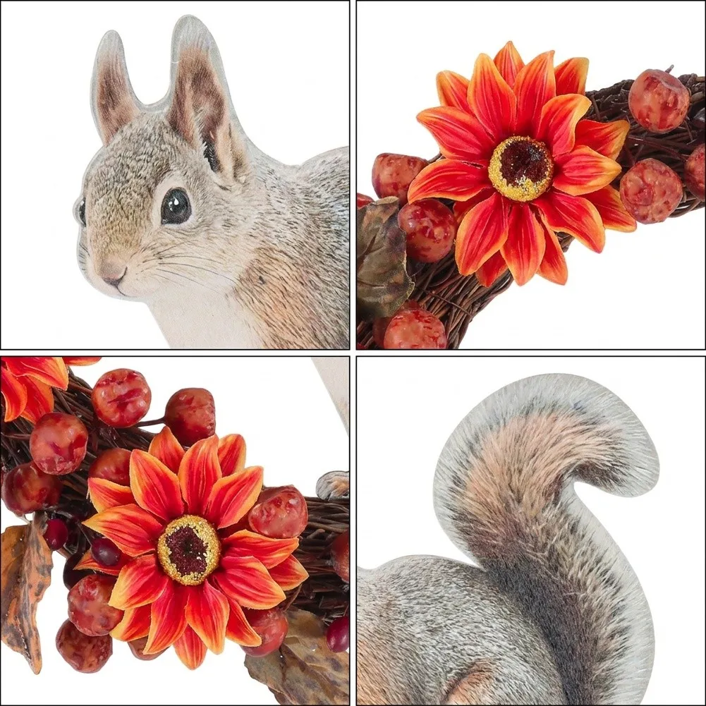 Asymmetrical Floral Wreath with Squirrel for InFor Door OutFor Door For Door Wall Decoration Rattan Base Fabric Elements 38cm