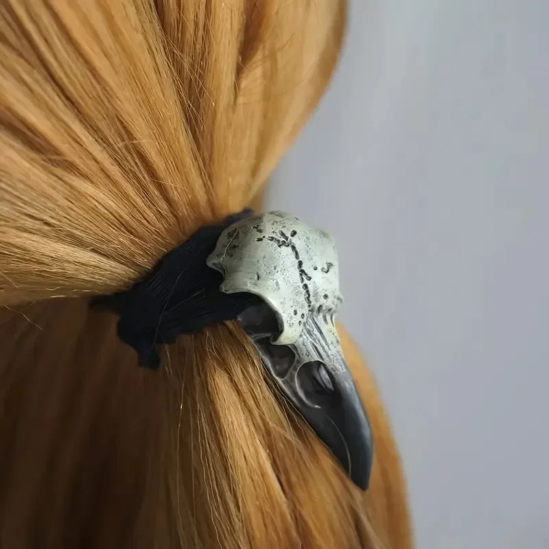

2050 Viking Metal Raven Skull Hair Band Resin Retro Punk Elastic Ponytail Holder Unisex Gothic Accessory 6cm Length