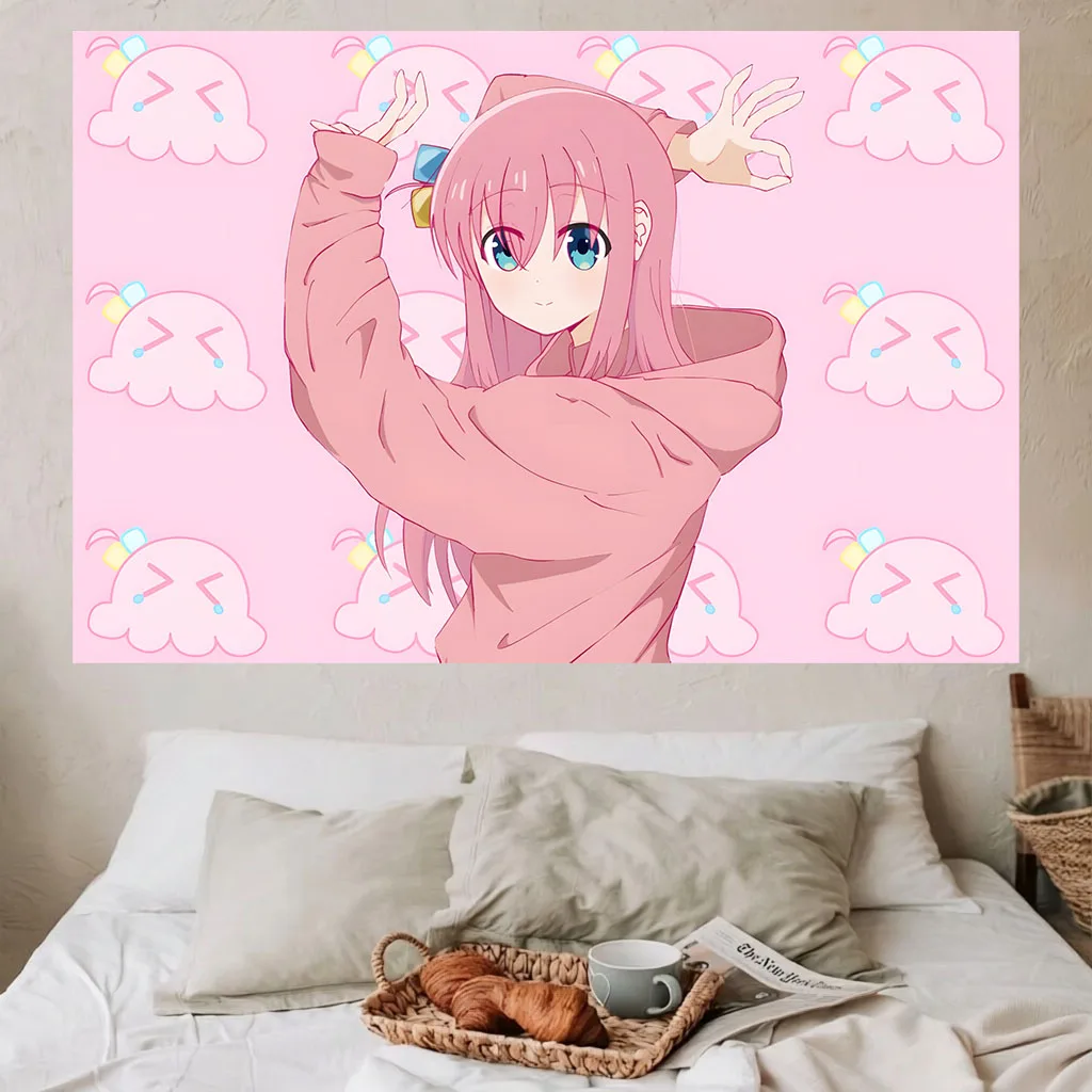 Pocchi T-The R-Rock Tapestry Hitori Gotoh Cute Pink Anime Wall Hanging Dorm Bedroom Wall Art Background Home Decor