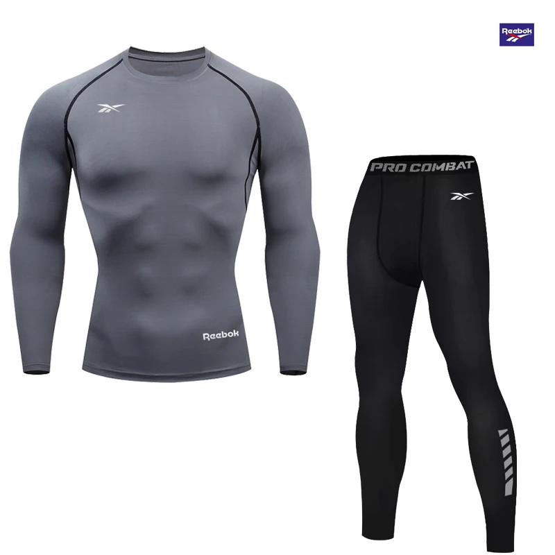 Reebok Men's Compression Long Sleeve T-Shirt Set, Stretch Training Suit, Fitness Workout Compression Top, Sport Shirt, Comfortab - view 5