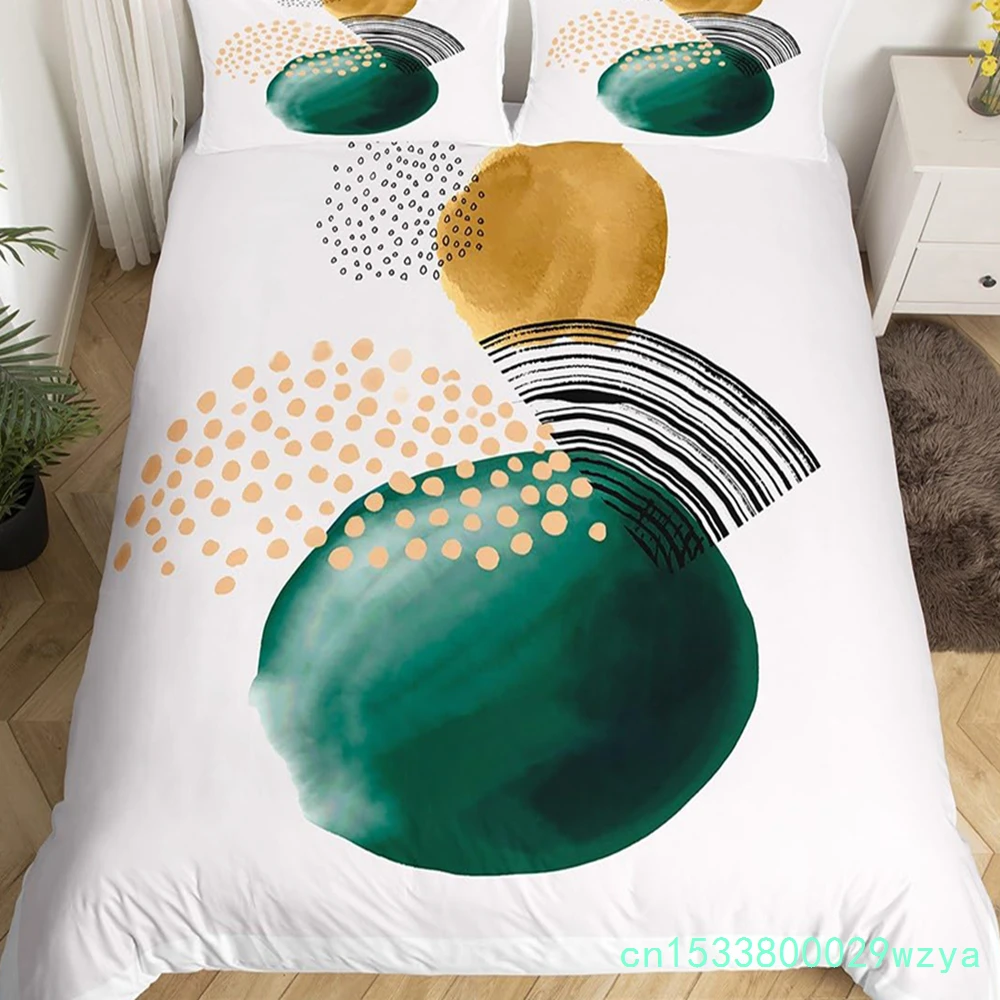 Abstract Red Sun Geometric Lines Duvet Cover Aesthetic Bedding Set Vintage Minimalist Comforter Cover Modern Circle Quilt Cover