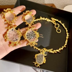 New Copper Metal Clavicle Chain Necklace Gold Color Geometric for Women Jewelry 2023 High Quality Palace Style