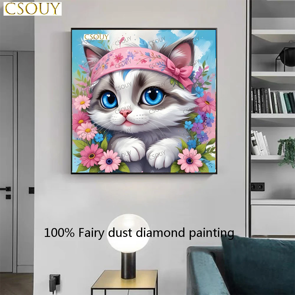 

Blue-eyed Cat Flowers 5D Fairy Dust Square Drill Full Diy Diamond Painting Cross Stitch Crystal Embroidery Mosaic Decor Needlewo