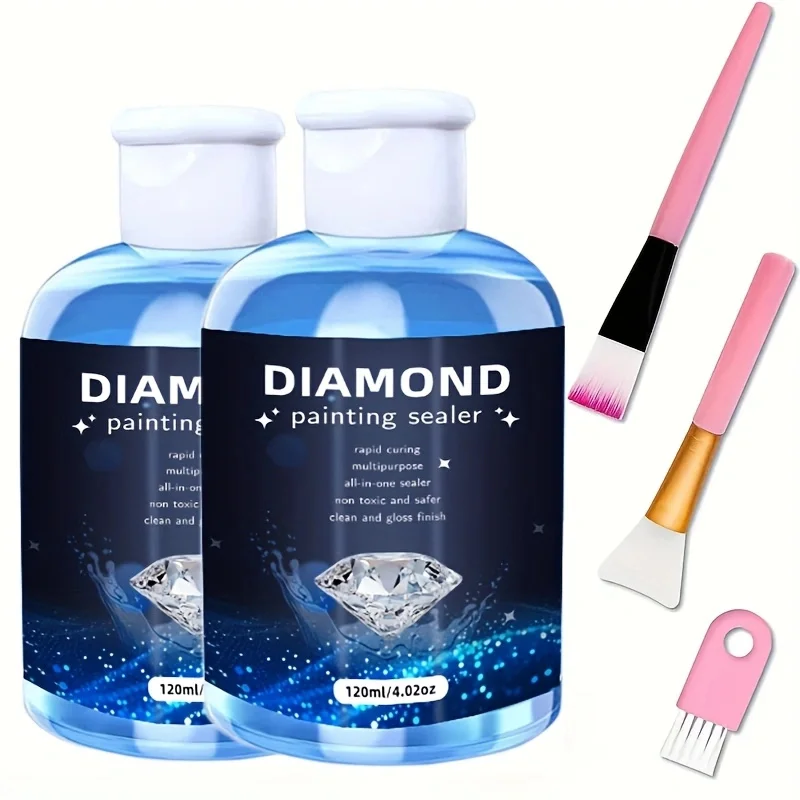 1x Diamond Painting Sealer Glue Kit with Brush-120ml PVA Polyvinyl Alcohol Glue for 5D Diamond Art, Permanent Shine, DIY Crafts