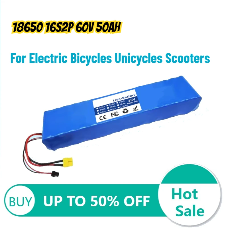 

18650 16S2P 60V 50Ah Lithium Battery with BMS Charger for Electric Bicycles Unicycles Scooters High-Quality Rechargeable battery
