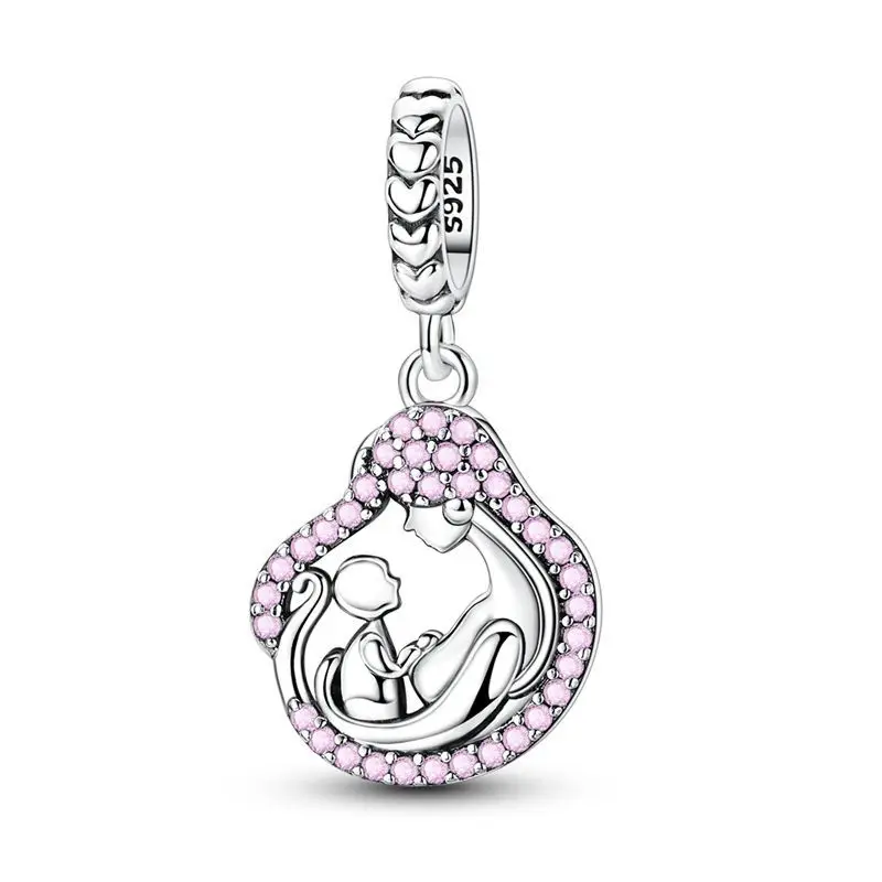 925 Sterling Silver Parent Child Hug Charms Pendant Fit Original Bracelet DIY Women Party Jewelry Gift