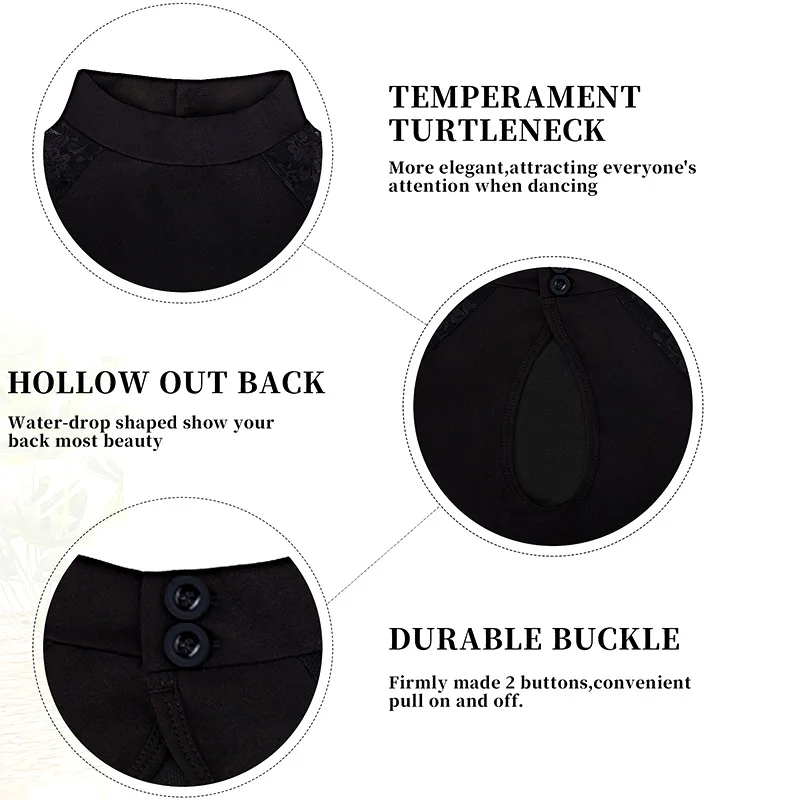 여성 터틀넥 레이스 긴 소매 발레 댄스 레오타드 성인 및 어린이용 체조 탑 물방울 모양의 등이 빈 바디수트