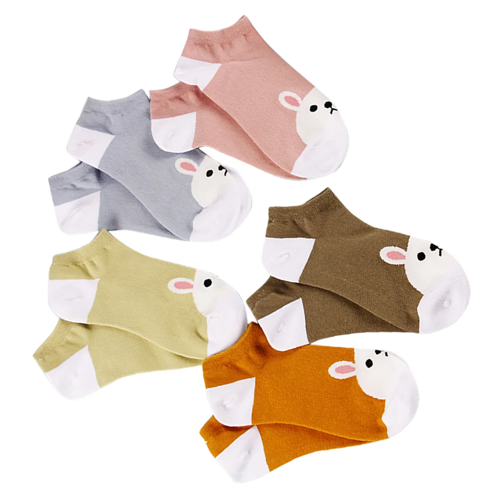 5 Pairs Bunny Crew Socks Anklet Rabbit Pattern Boat Women's Low Cut Girl Novelty Cotton Funny Short Child