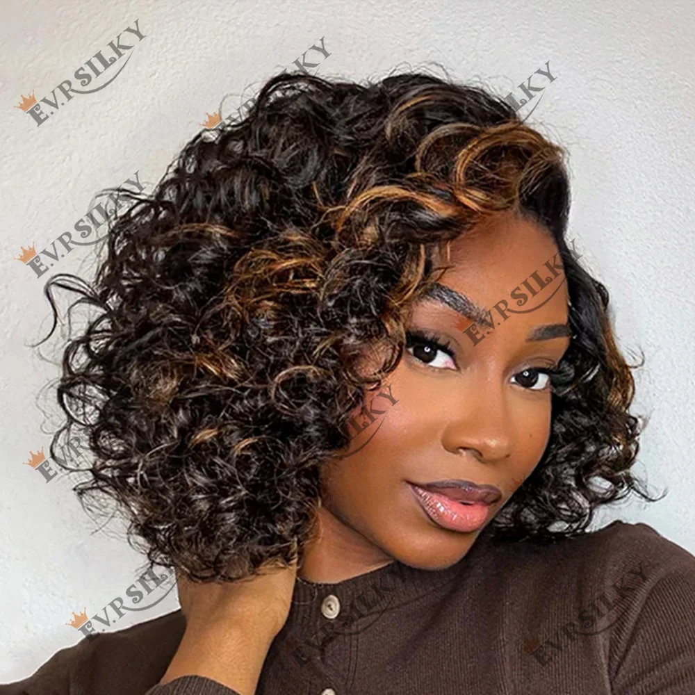 200Density Human Hair V Part Wigs Glueless Machine Made Highlight Chestnut Blonde U Part Wigs Afro Black Women Bouncy Curly Remy
