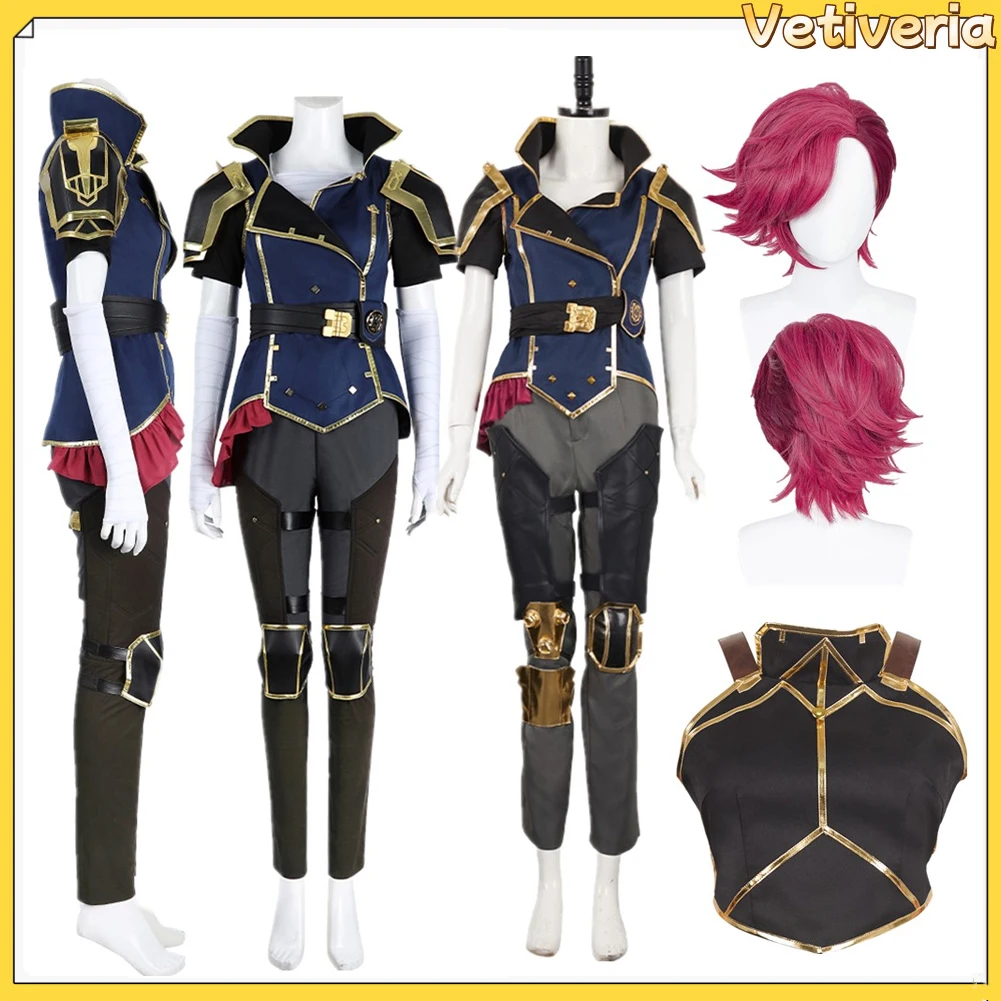 Vi Cosplay Costume Game LOL Disguise Women Piltover Enforcer Adult Uniform Shirt Pants Wig Outfits Halloween Carnival Party Suit