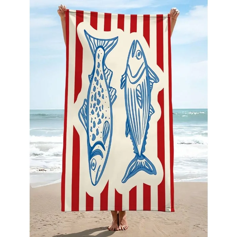 Vintage Stripe Print Beach Towel Microfiber Soft Absorbent Swim Blanket Nautical Style Travel Pool Towel Summer Seaside Decor