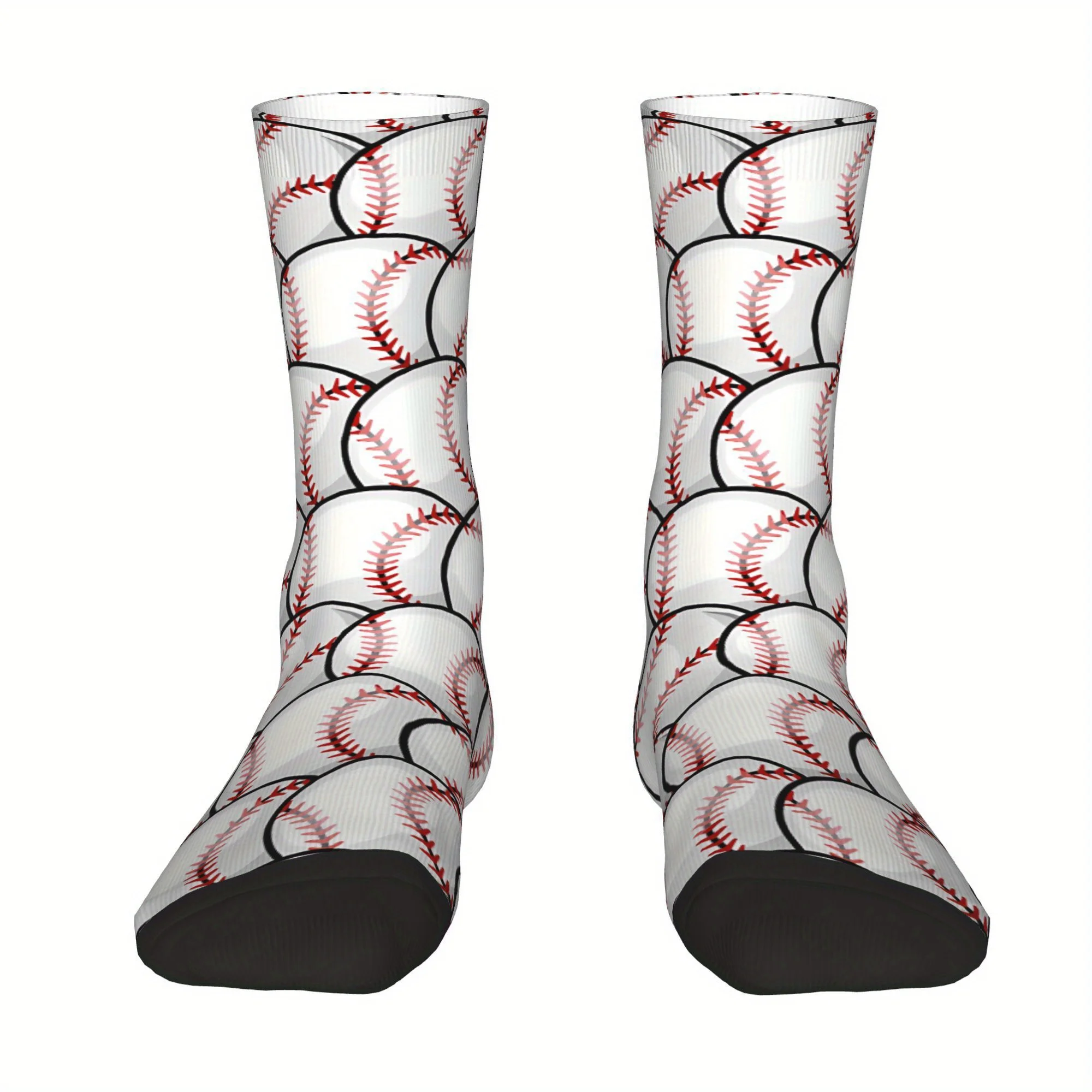 

Men's Baseball Print Socks Red White Stitched Design Graphic Durable Polyester Casual Sports Apparel