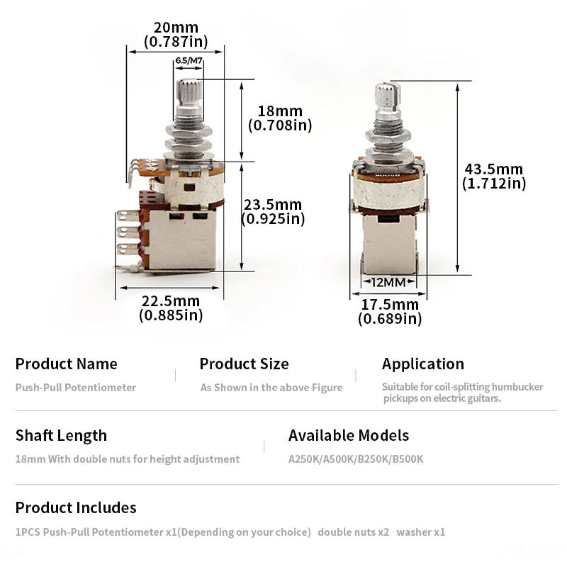 1PC 250K/500K Push-Pull Potentiometer Tone and Volume Knob with Coil Split Switch for Electric Guitar Sound Conversion