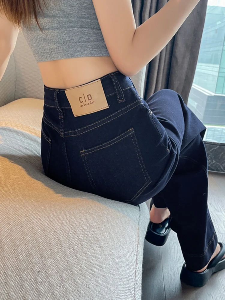 Bla Fce Lined Thi Denim Jeans Women's Autumn Winter High Waist Straight Leg Loose Micro Flared Pants Casual Sle