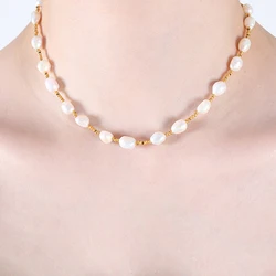 Wâaterproof Natural Freshwater Pearls Stainless Steel Beads Choker Necklace for Women Dainty Fashion Handmade Jewelry Gift