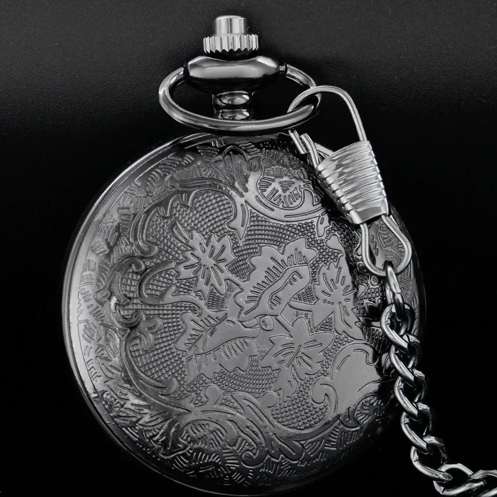 할로우 블랙 빈티지 석영 주머니 시계 레트로 디지털 펜던트 목걸이 체인 시계 쥬얼리 여성 남성을위한 선물