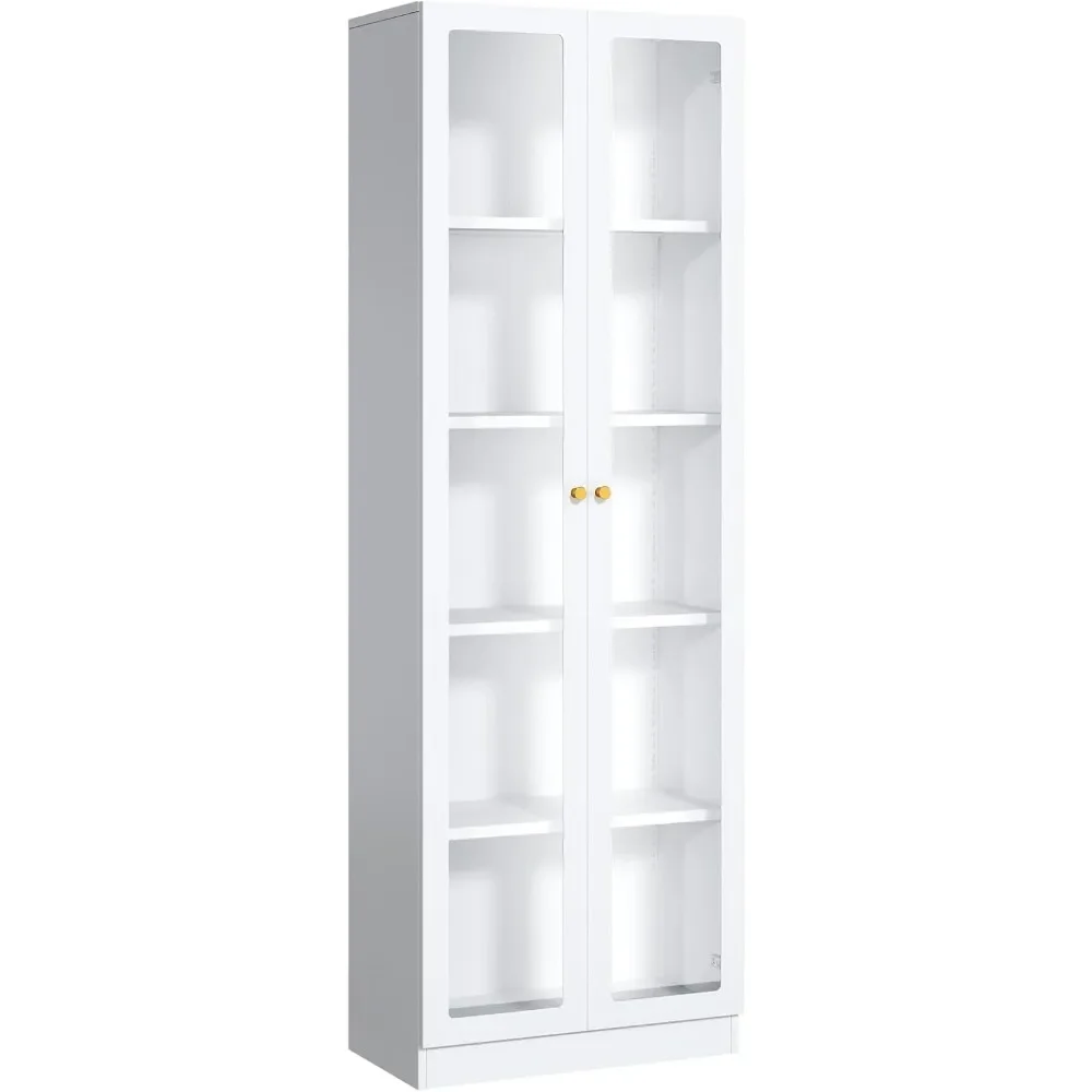 

Bookshelf with Acrylic Door and Adjustable Shelves, 70.87 Inch Tall Storage Cabinet 5 Tier, Dust Proof Display Shelf