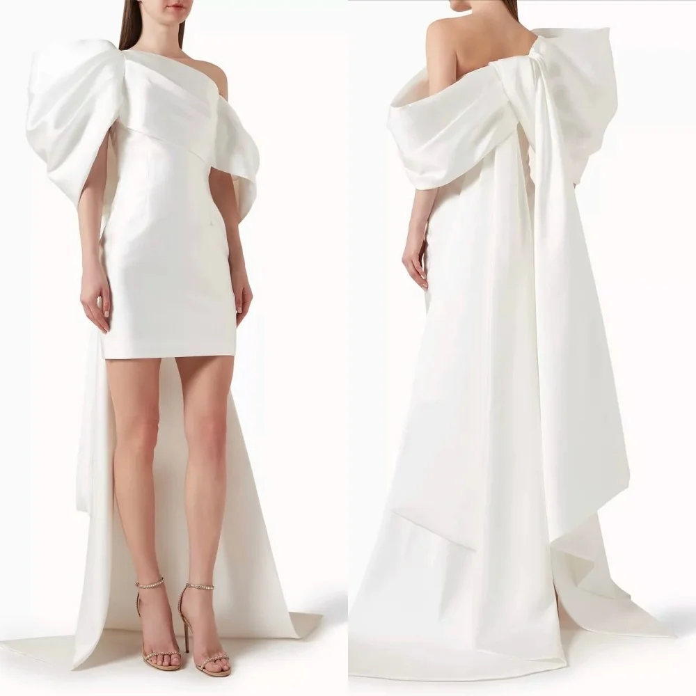 

Customized Charmeuse Pleat Off-the-shoulder Straight Short Dresses Bespoke Occasion Women Evening Elegant Party Wedding Simple