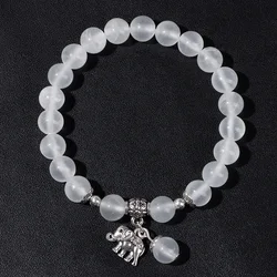 Elephant Pendant Bracelet Natural Plaster Selenite Stone Bracelets For Women Men Real Gypsum Amethys Rose Quartzs Elastic Bangle