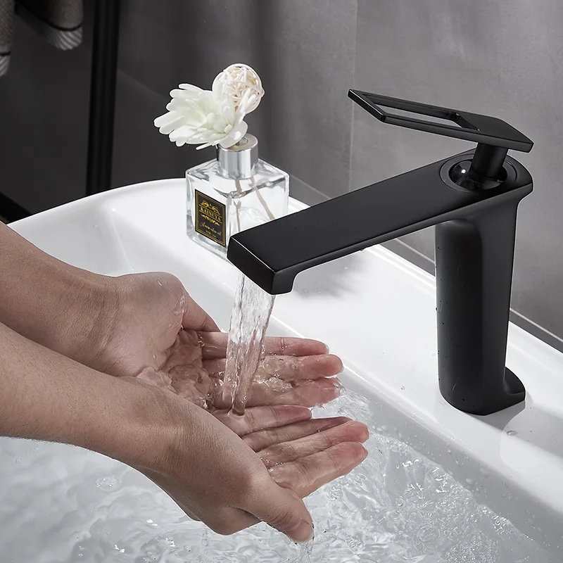 Creativity Design Black Single Handle Basin Bathroom Faucets Cold & Hot Waterfall Mixing Faucet Metal Tap Accessories for Bath