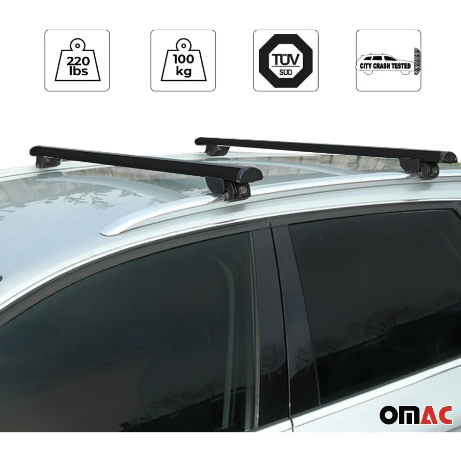 Robuste Dachträger-Kreuzstangen für Auto, SUV, LKW, mit 220 Pfund Tragfähigkeit, schwarz, 2 Stück, abschließbares Design, passend für bündig montierte Dachr