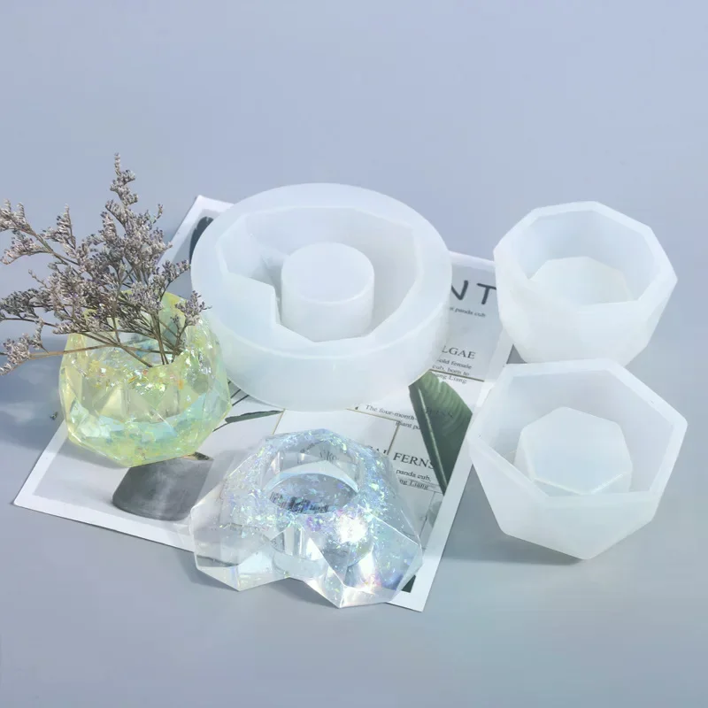 3D Plant Pot Molds Silicone  Flower Pot Clay Mold Candle Polygonal Mold