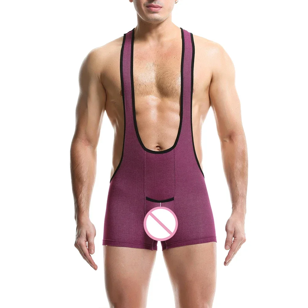 Sexy Mens Jockstrap Undershirts Bodysuits Wrestling Singlet Leotards Bugle Pouch Shorts Sports Jumpsuits Underwear Homme Rompers