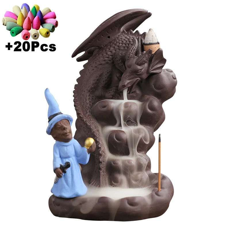 Purple Clay Myth Flying Dragon Waterfall Backflow Incense Flowing Water Aromatherapy Fountain Censer