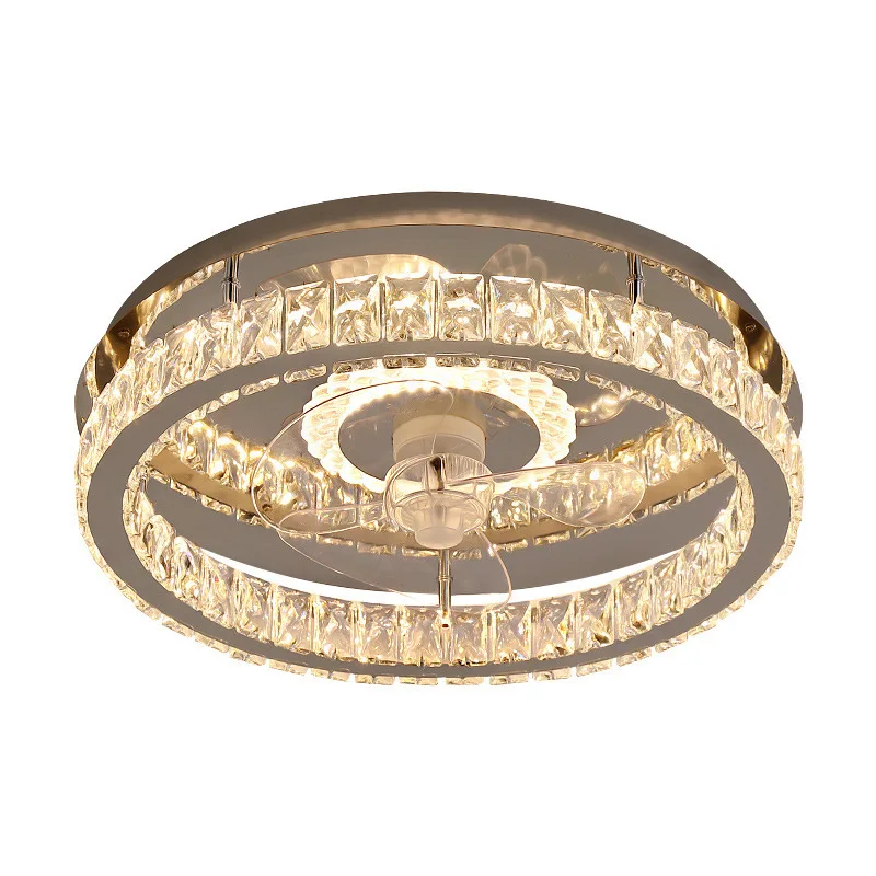 2024New Light Luxury Crystal Fan Light Bedroom Ceiling with Fan Simple Modern Home Room Fan Light 50cm, 36W,remote control