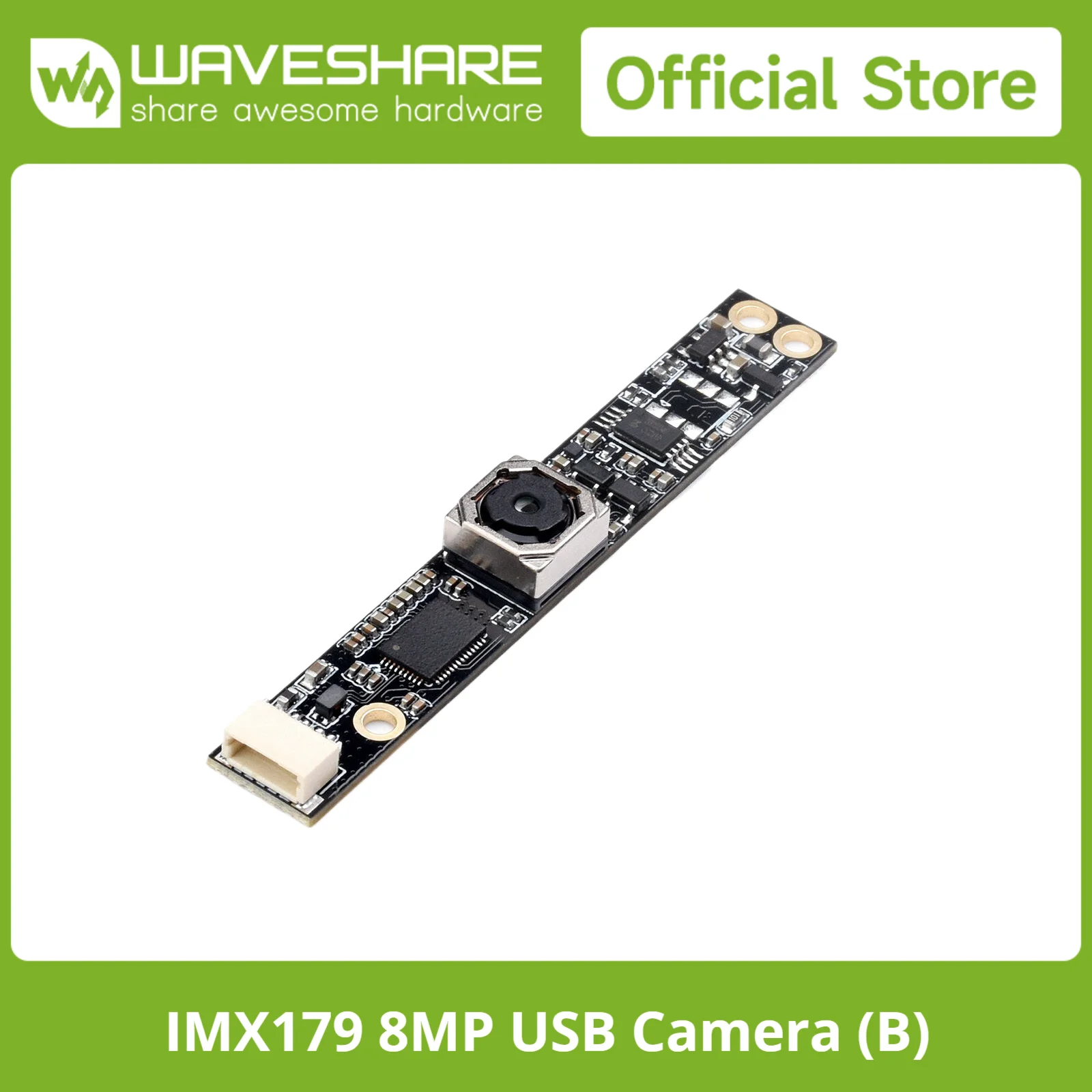 Waveshare IMX179 8MP USB Camera, Fixed-focus, Auto Focusing, USB 2.0, 75° Field, Camera for PC/Laptop/Raspberry Pi/Jetson Nano