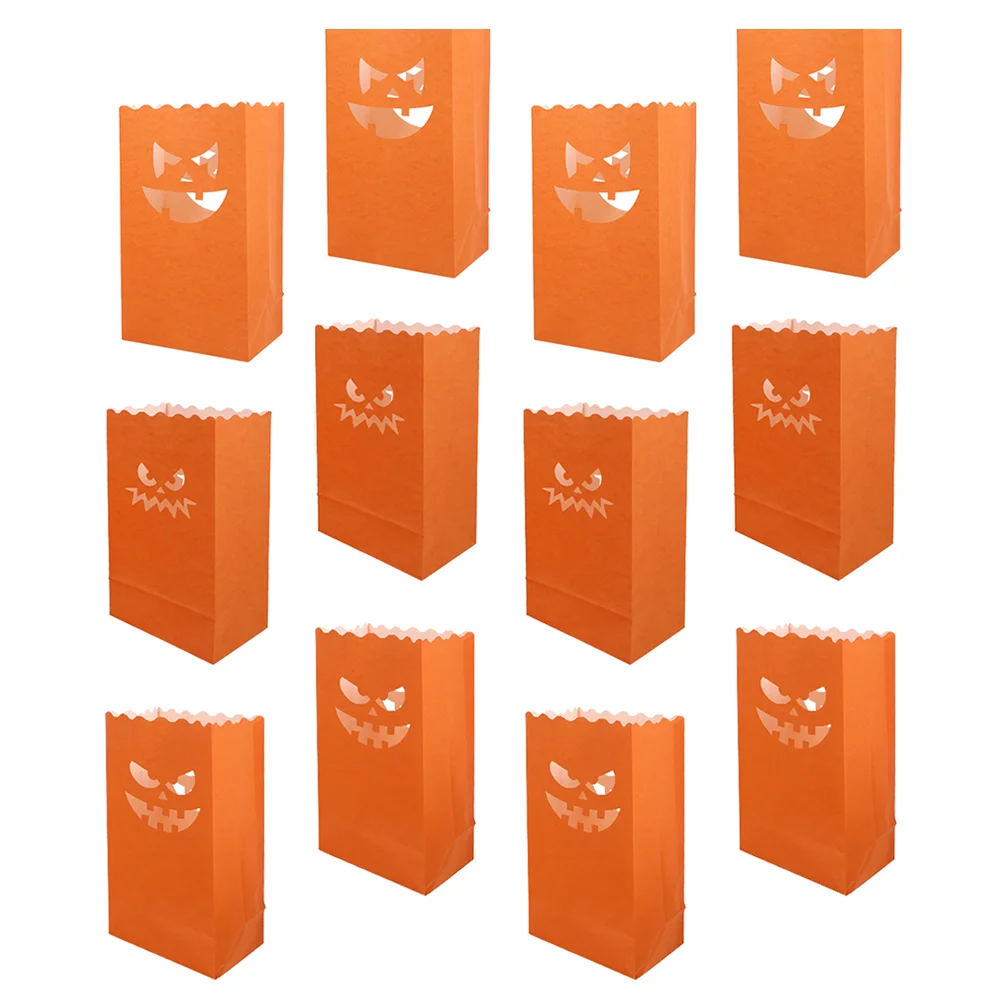 

12 Pcs Halloween Lantern Pumpkin Luminary Paper Bag Bags Tealight Holder