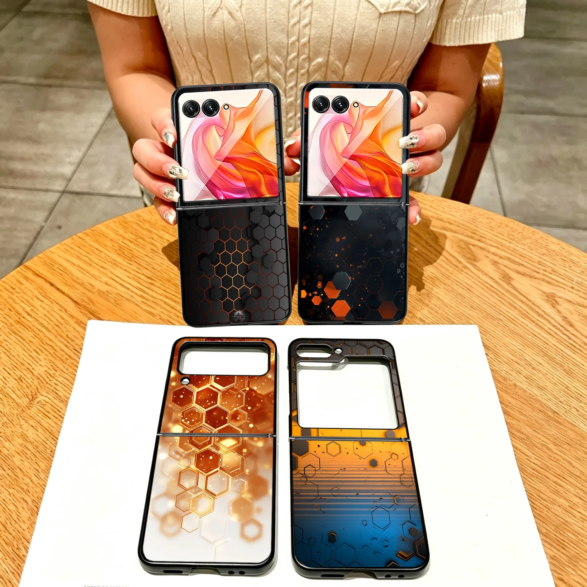 Modern Geometric Honeycomb Gradient Phone Case For Samsung Z Flip 6 7 5G Galaxy Z Flip 5 3 4 5G Z Fold 8 Shockproof Hard Cover T